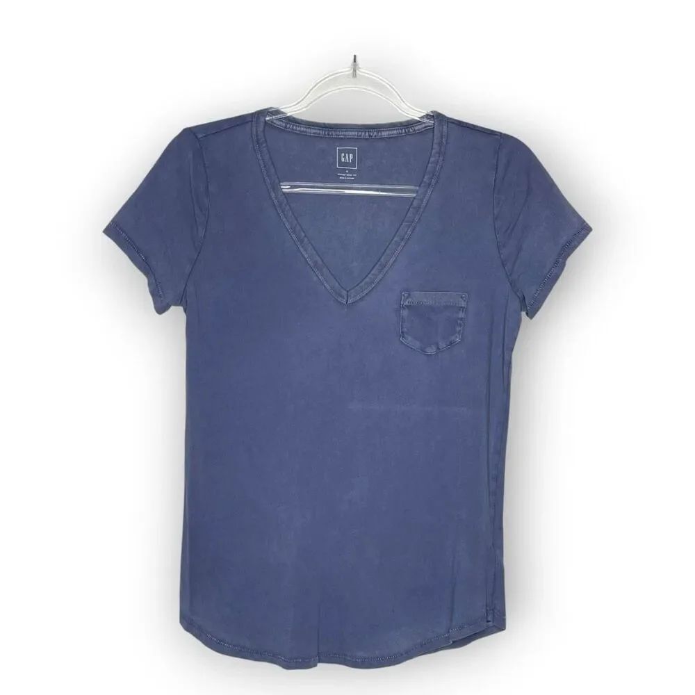 Gap GAP Blue Vintage Wash V-neck Tee Short Sleeve Shirt Top Women’s Size Small